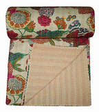 Kantha Fruit Screen Print Cotton Quilt Indian Bedspreads (Twin_Grey)