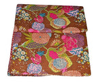 Kantha Fruit Screen Print Cotton Quilt Indian Bedspreads (Twin_Grey)