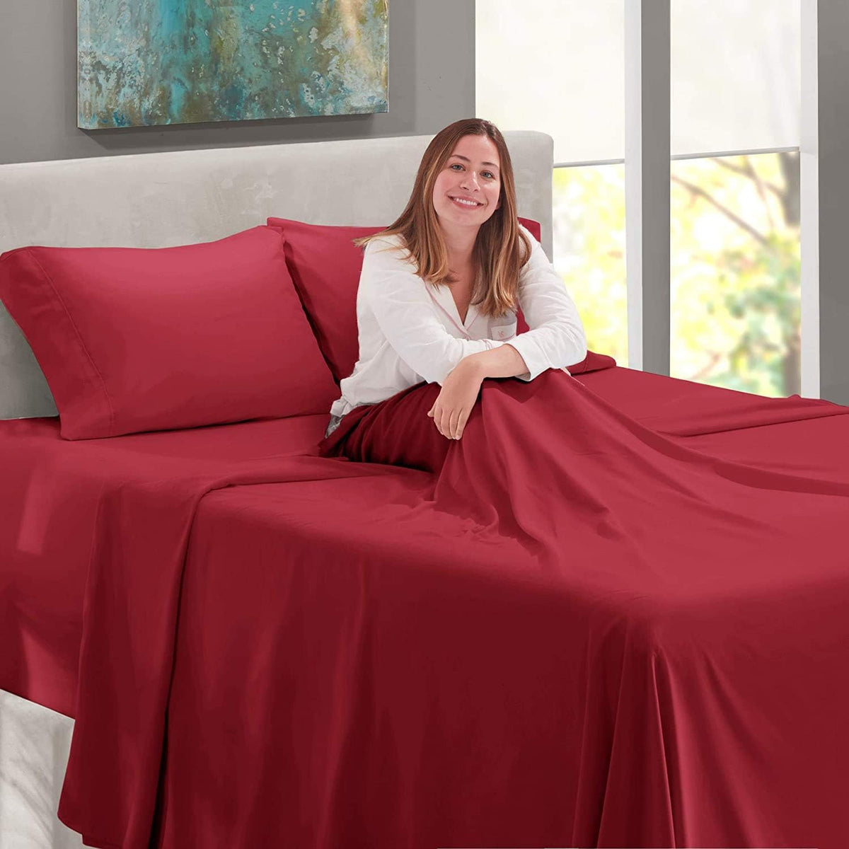 4PC Bed Sheet Set 100% Egyptian Cotton Sheets- 800 Thread Count, Hotel Quality Fits Mattress Up to 18'' Deep Pocket.