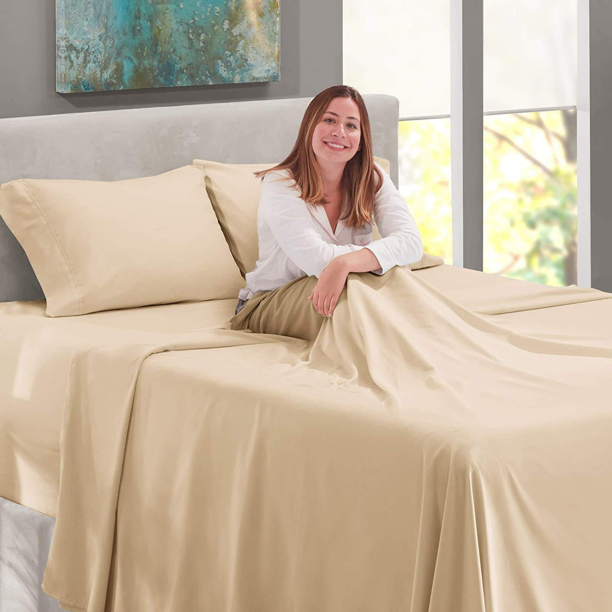 4PC Bed Sheet Set 100% Egyptian Cotton Sheets- 800 Thread Count, Hotel Quality Fits Mattress Up to 18'' Deep Pocket.