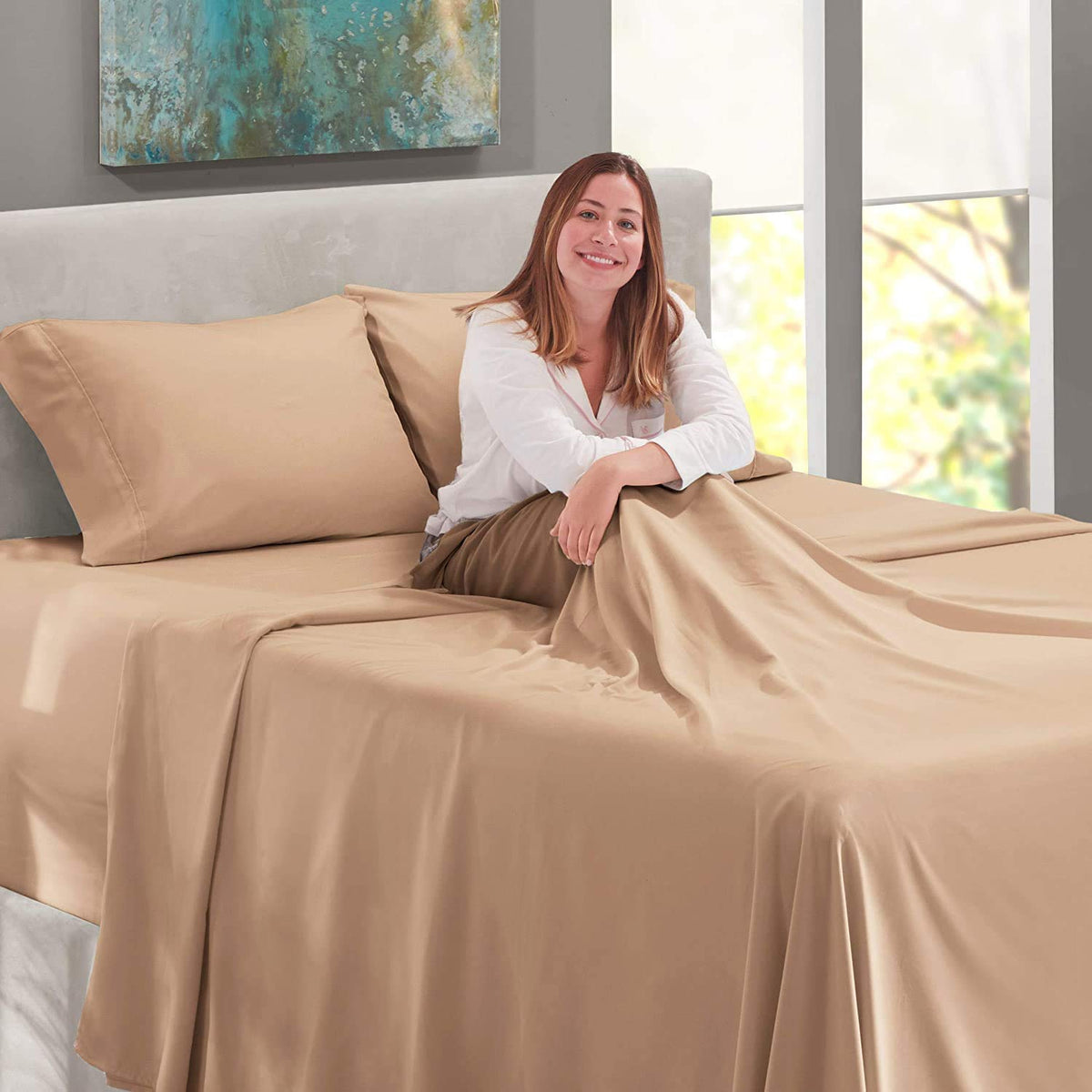 4PC Bed Sheet Set 100% Egyptian Cotton Sheets- 800 Thread Count, Hotel Quality Fits Mattress Up to 18'' Deep Pocket.