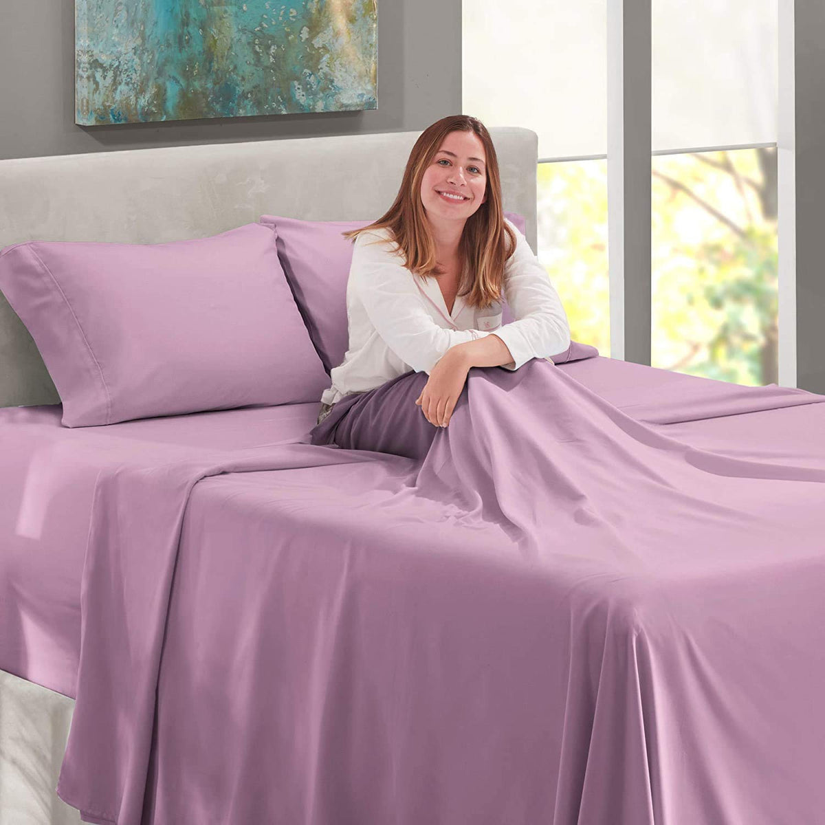 4PC Bed Sheet Set 100% Egyptian Cotton Sheets- 800 Thread Count, Hotel Quality Fits Mattress Up to 18'' Deep Pocket.