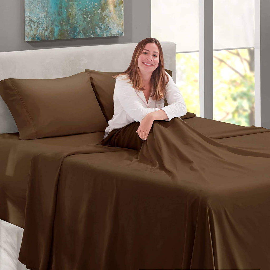 4PC Bed Sheet Set 100% Egyptian Cotton Sheets- 800 Thread Count, Hotel Quality Fits Mattress Up to 18'' Deep Pocket.