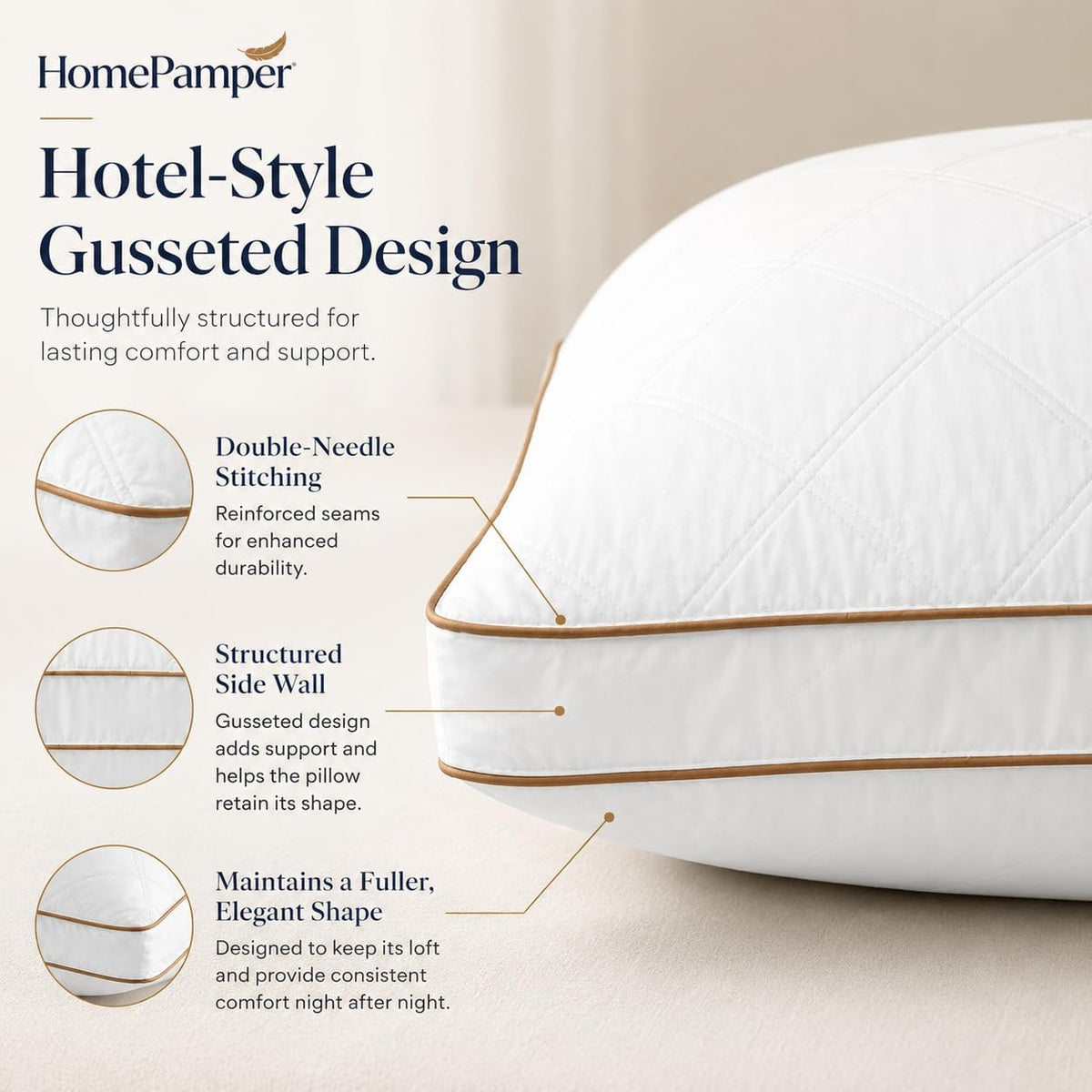 Pillows Queen Size Set of 2, Gusseted Pillow Set for Side Back Stomach Sleepers, White