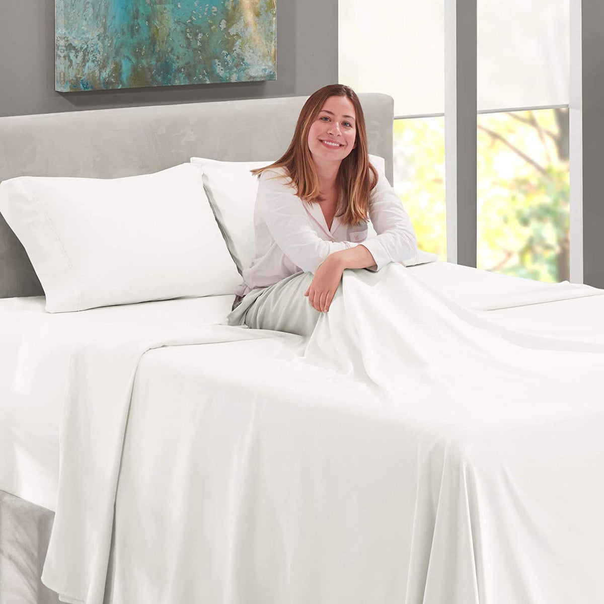4PC Bed Sheet Set 100% Egyptian Cotton Sheets- 800 Thread Count, Hotel Quality Fits Mattress Up to 18'' Deep Pocket.