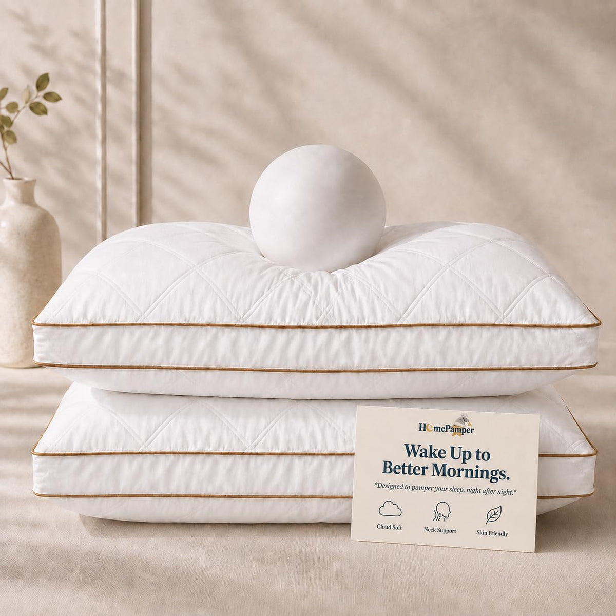 Pillows Queen Size Set of 2, Gusseted Pillow Set for Side Back Stomach Sleepers, White