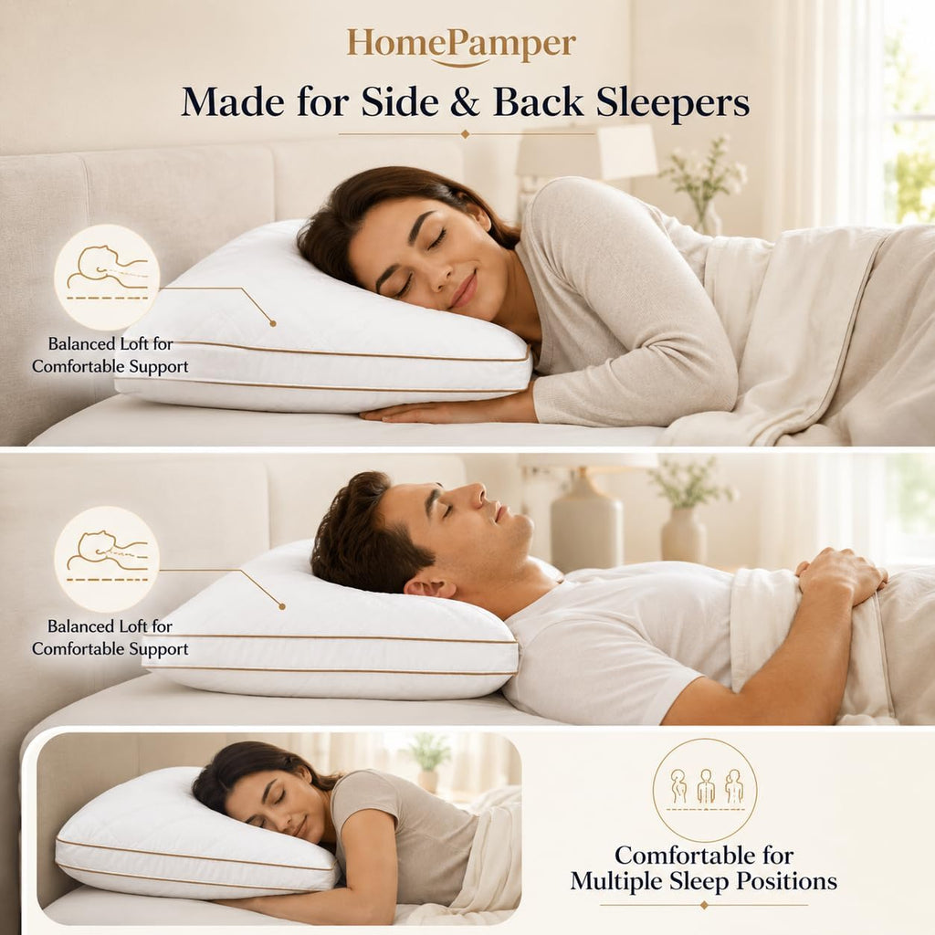 Pillows Queen Size Set of 2, Gusseted Pillow Set for Side Back Stomach Sleepers, White