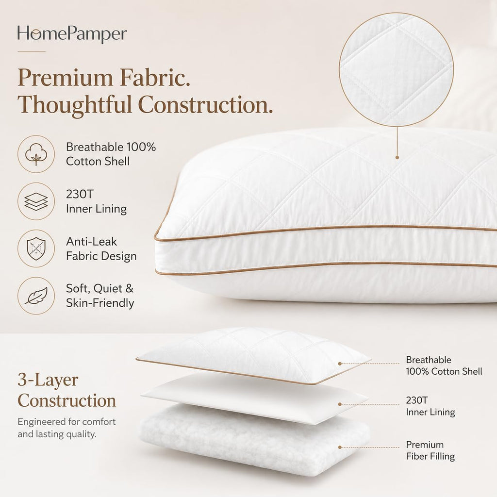 Pillows Queen Size Set of 2, Gusseted Pillow Set for Side Back Stomach Sleepers, White