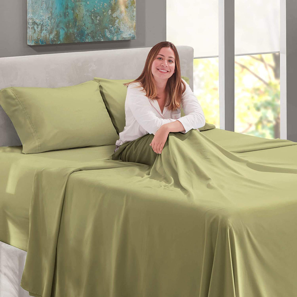 4PC Bed Sheet Set 100% Egyptian Cotton Sheets- 800 Thread Count, Hotel Quality Fits Mattress Up to 18'' Deep Pocket.