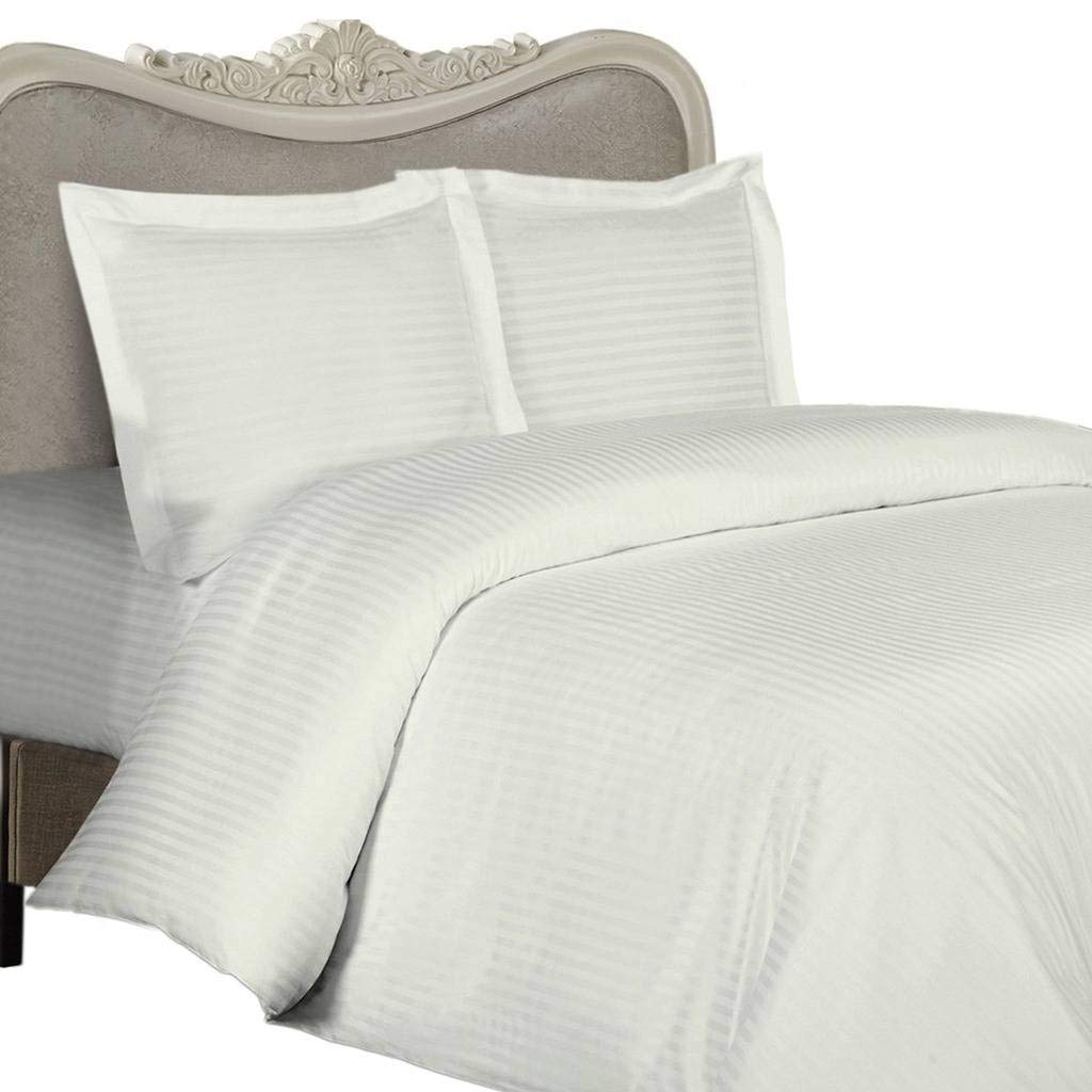 275 Thread Count Egyptian CottonKing Size, White Stripe, Duvet Cover Set