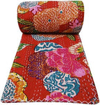 Kantha Fruit Screen Print Cotton Quilt Indian Bedspreads (Twin_Grey)
