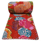 Kantha Fruit Screen Print Cotton Quilt Indian Bedspreads (Twin_Grey)