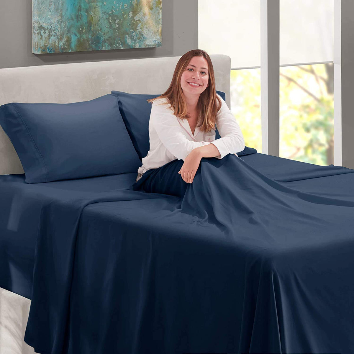 4PC Bed Sheet Set 100% Egyptian Cotton Sheets- 800 Thread Count, Hotel Quality Fits Mattress Up to 18'' Deep Pocket.
