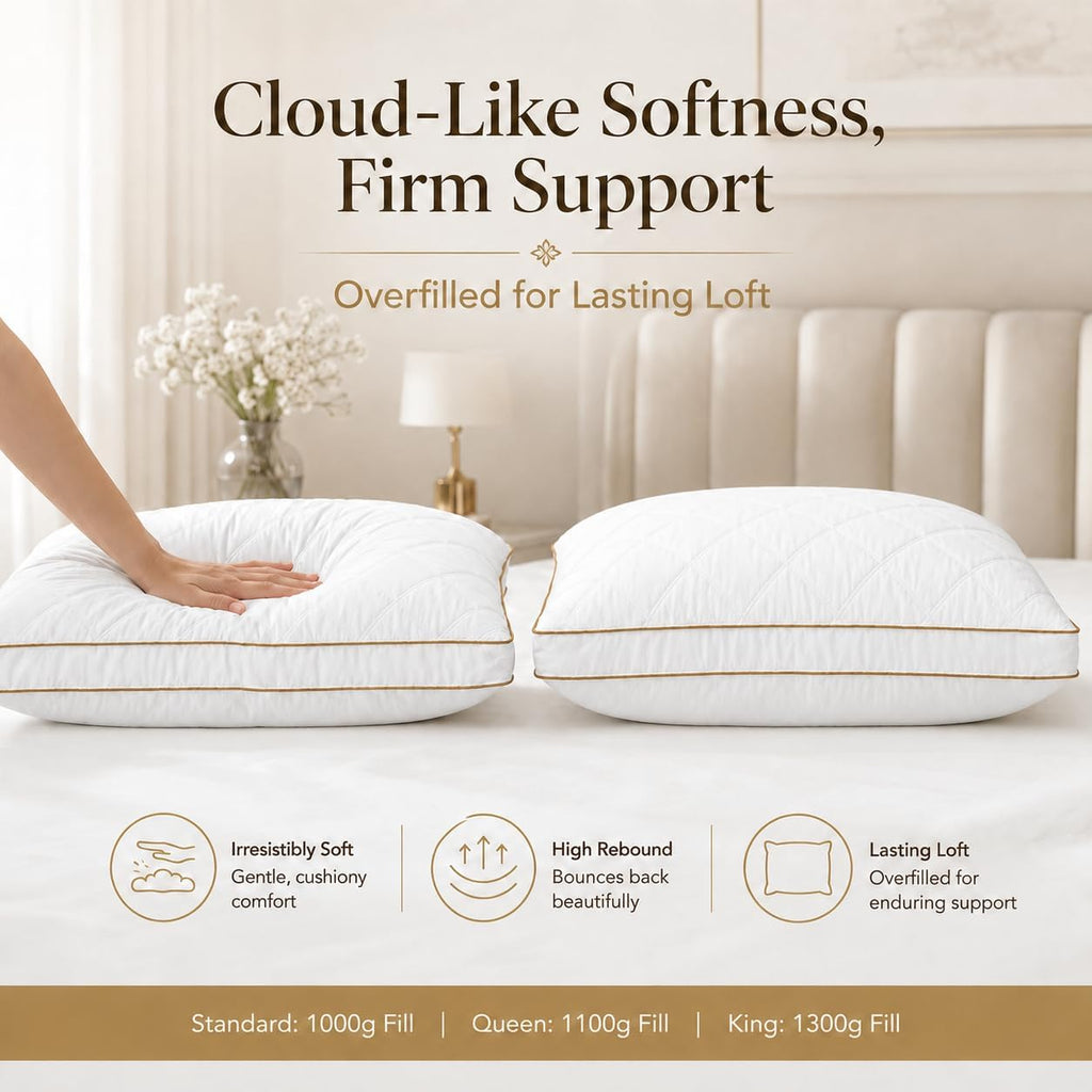 Pillows Queen Size Set of 2, Gusseted Pillow Set for Side Back Stomach Sleepers, White