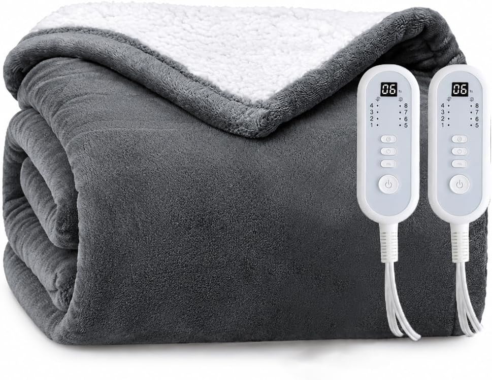 Flannel Sherpa Heated Blanket Full