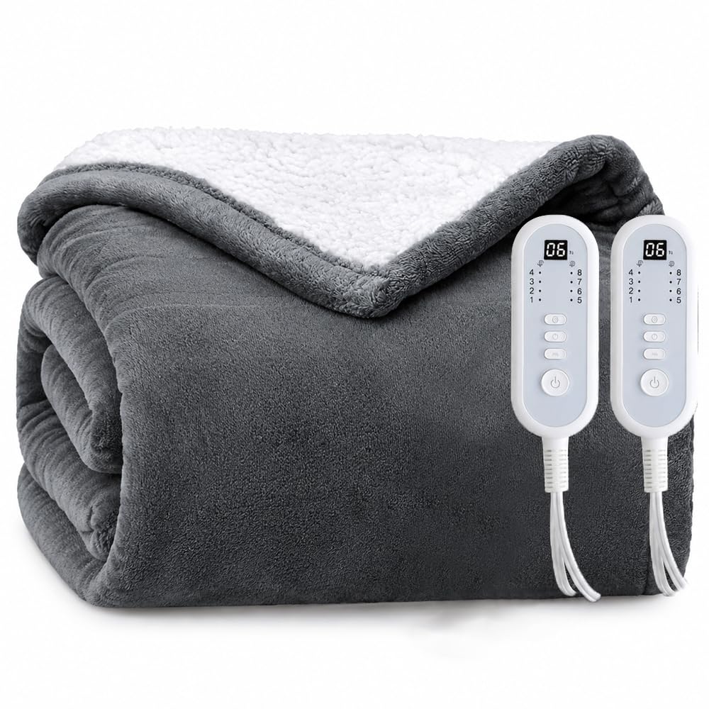 Flannel Sherpa Heated Blanket Full
