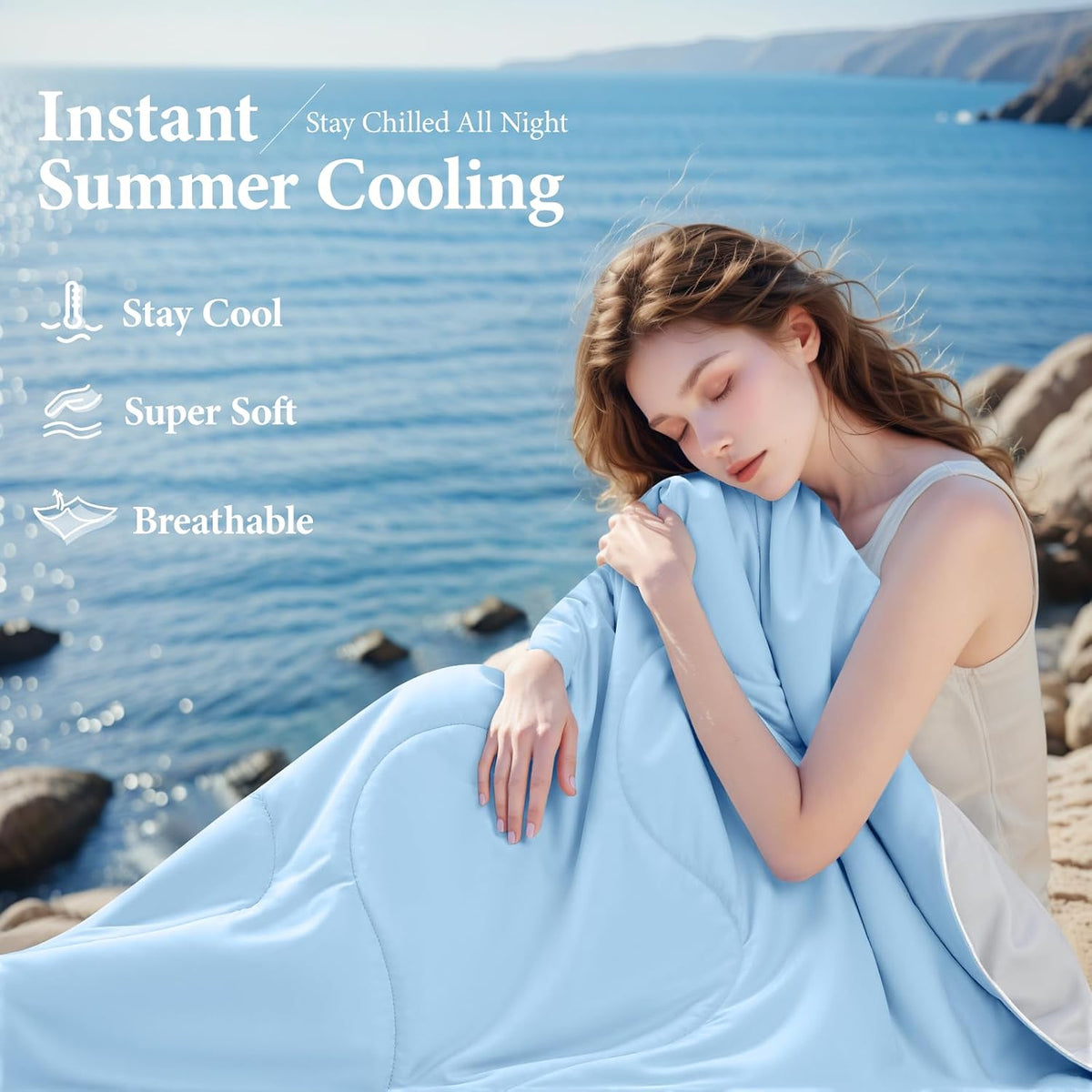 Cooling Comforter Queen Size, Cooling Blankets for Hot Sleepers 90"×90" Inches