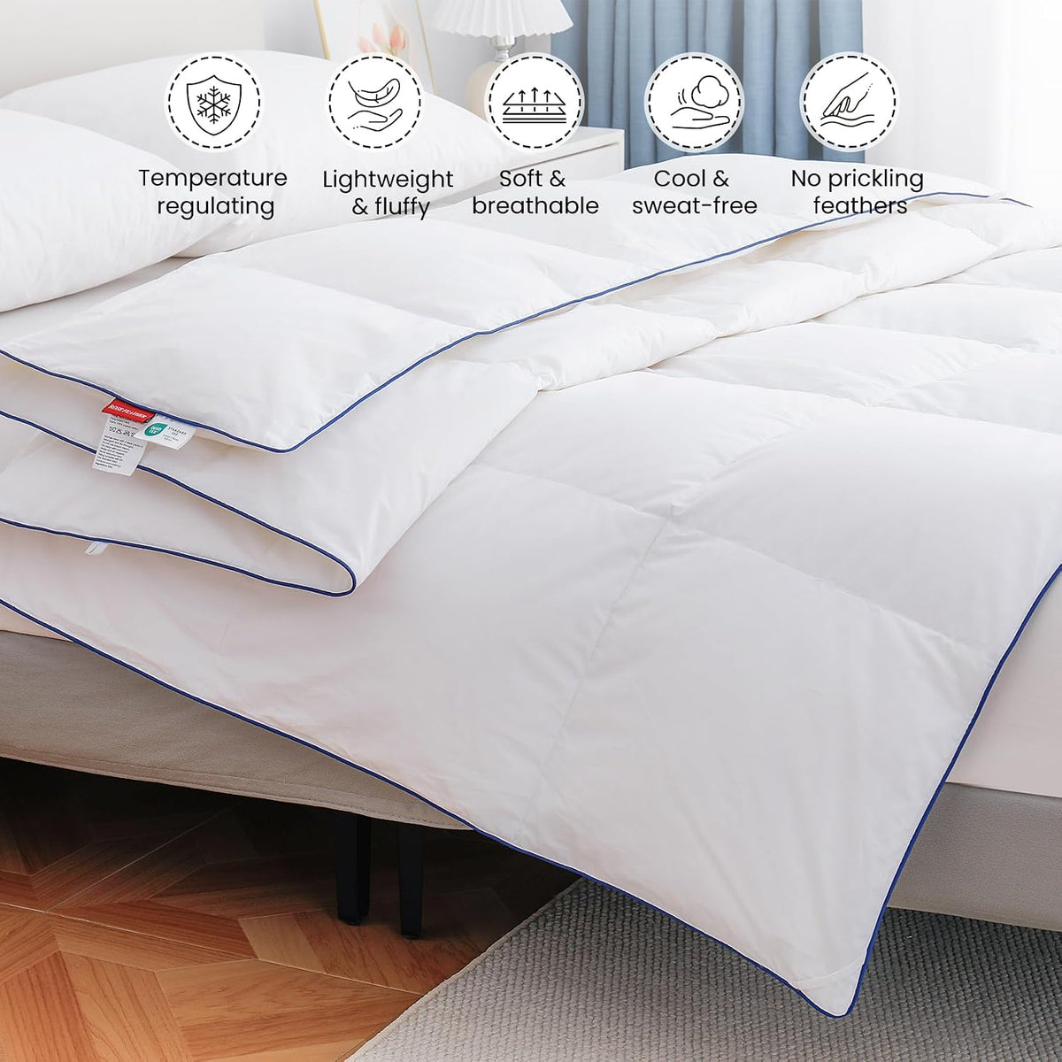 Lightweight Goose Down Fiber Comforter King Size, Breathable Summer Duvet Insert, (106"x90", White)