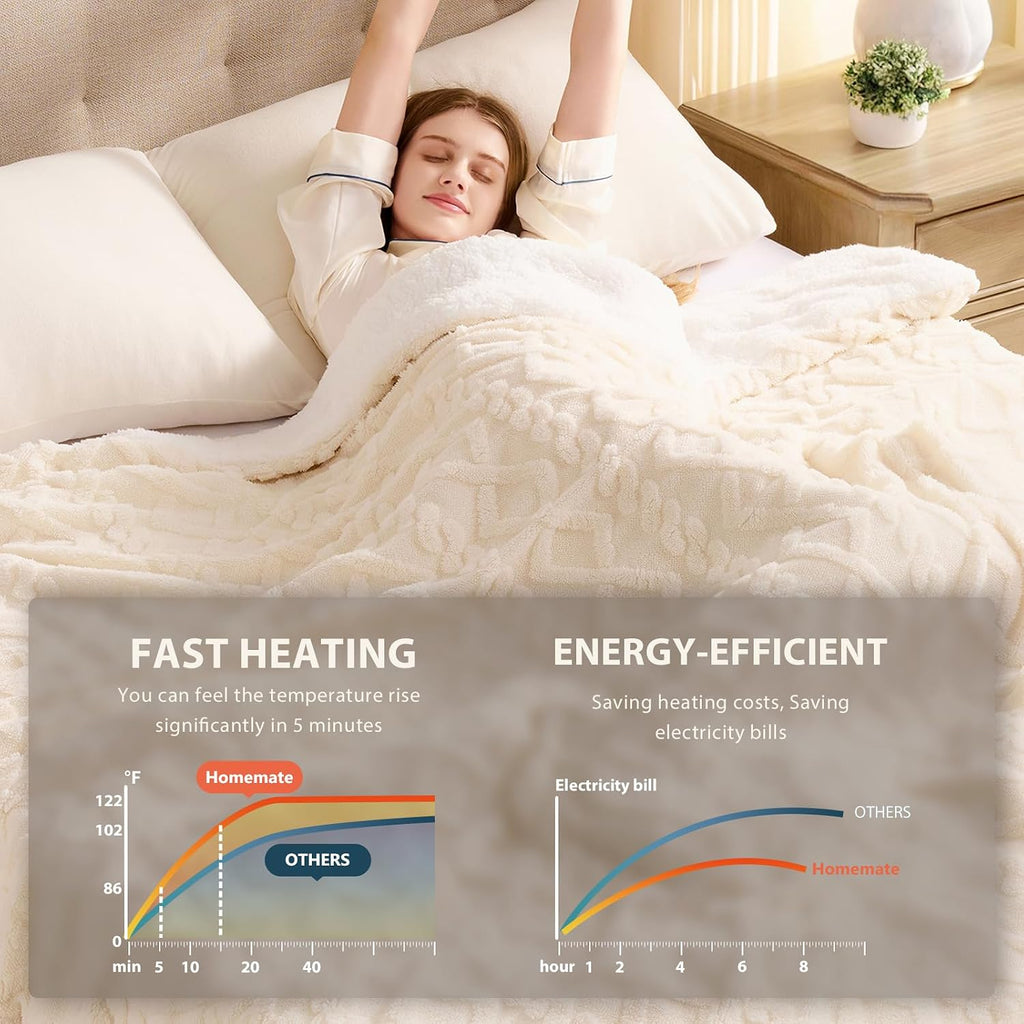 Heated Blanket Twin Size-62"x84" Heating Blanket with 8H Auto-Off Overheat Protection