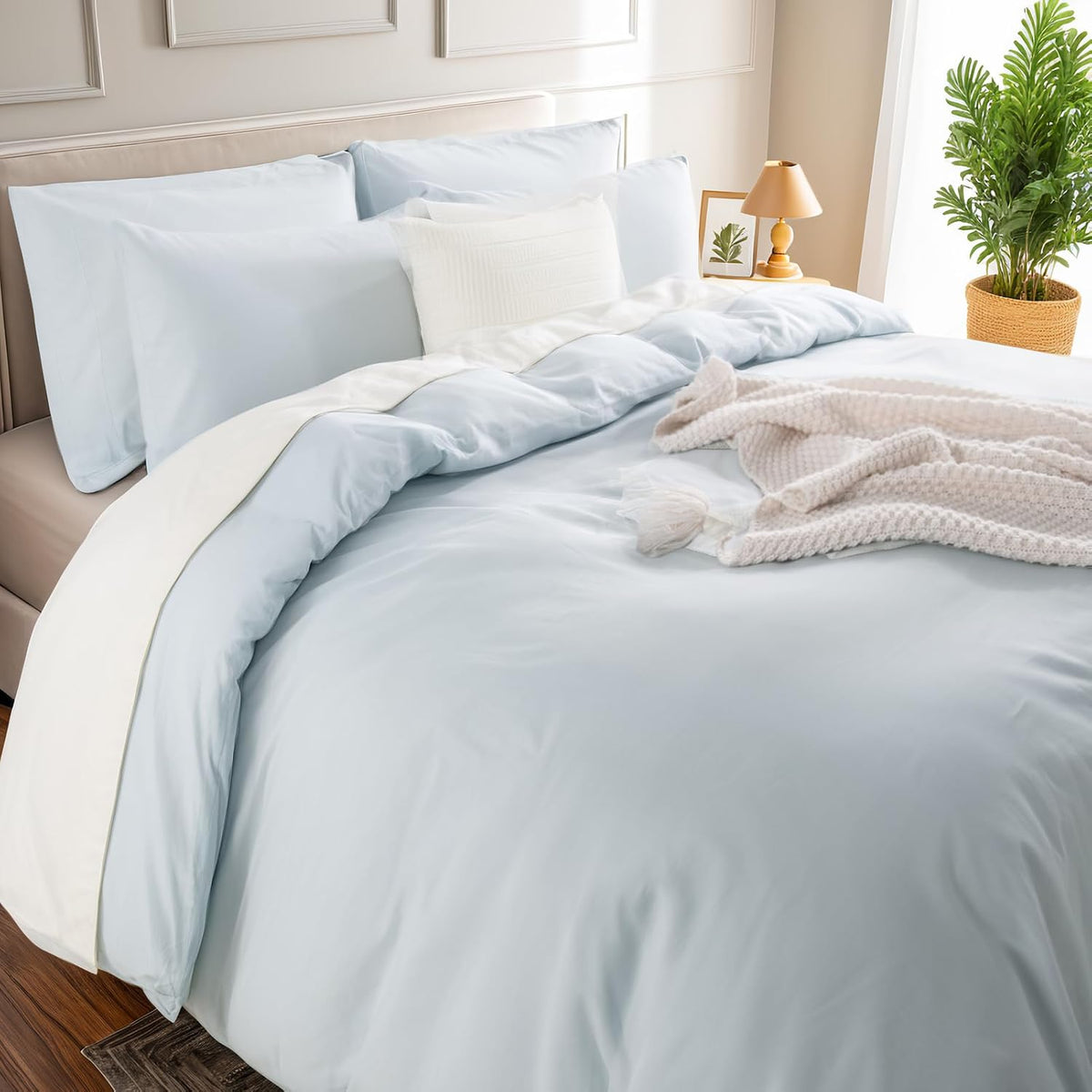 Duvet Cover Set Full Size Linen Feel 100% Washed Cotton 3PCS