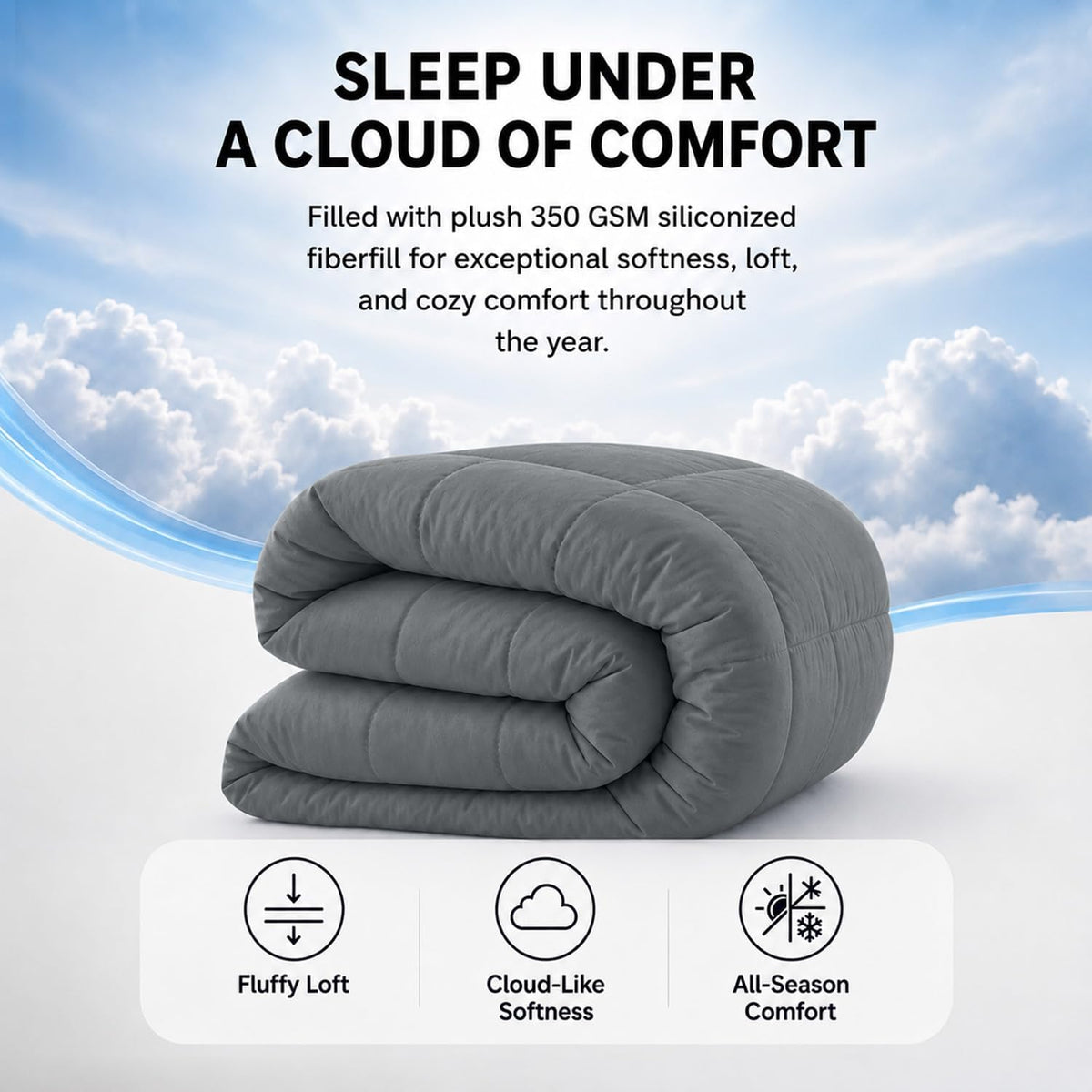 Ultra-Soft Goose Down Alternative Comforter, 350 GSM Plush Siliconized Fiberfill Superior Comfy and Cozy Feel