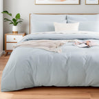 Duvet Cover Set Full Size Linen Feel 100% Washed Cotton 3PCS