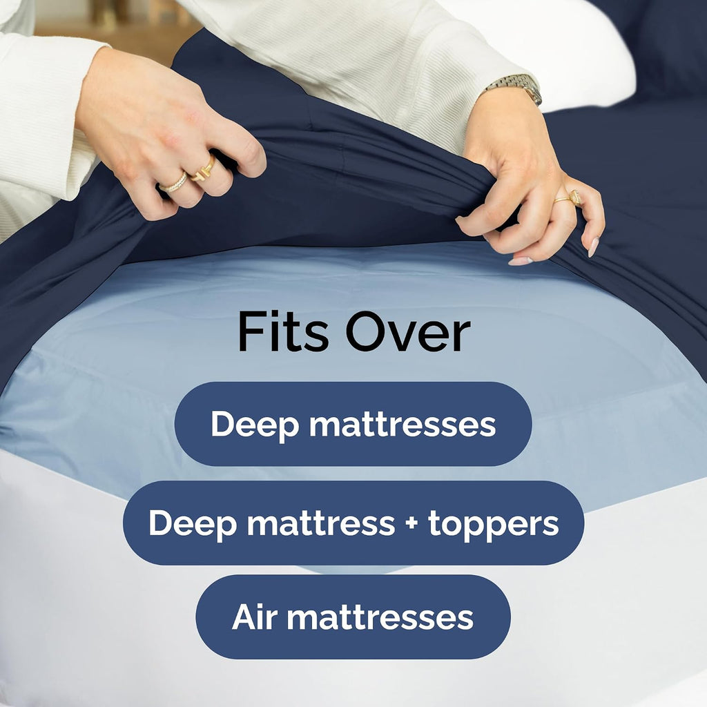 6 Piece Navy Blue Queen Size Bed Sheet Set, Fitted Sheet 60 x 80 and 6 Pillowcases 20 x 30