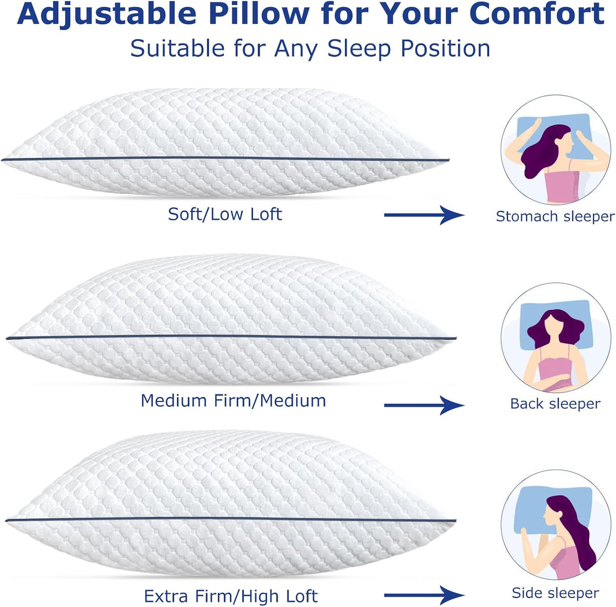 Memory Foam Pillows Queen Size Set of 2, Queen Pillows for Sleeping 2 Pack