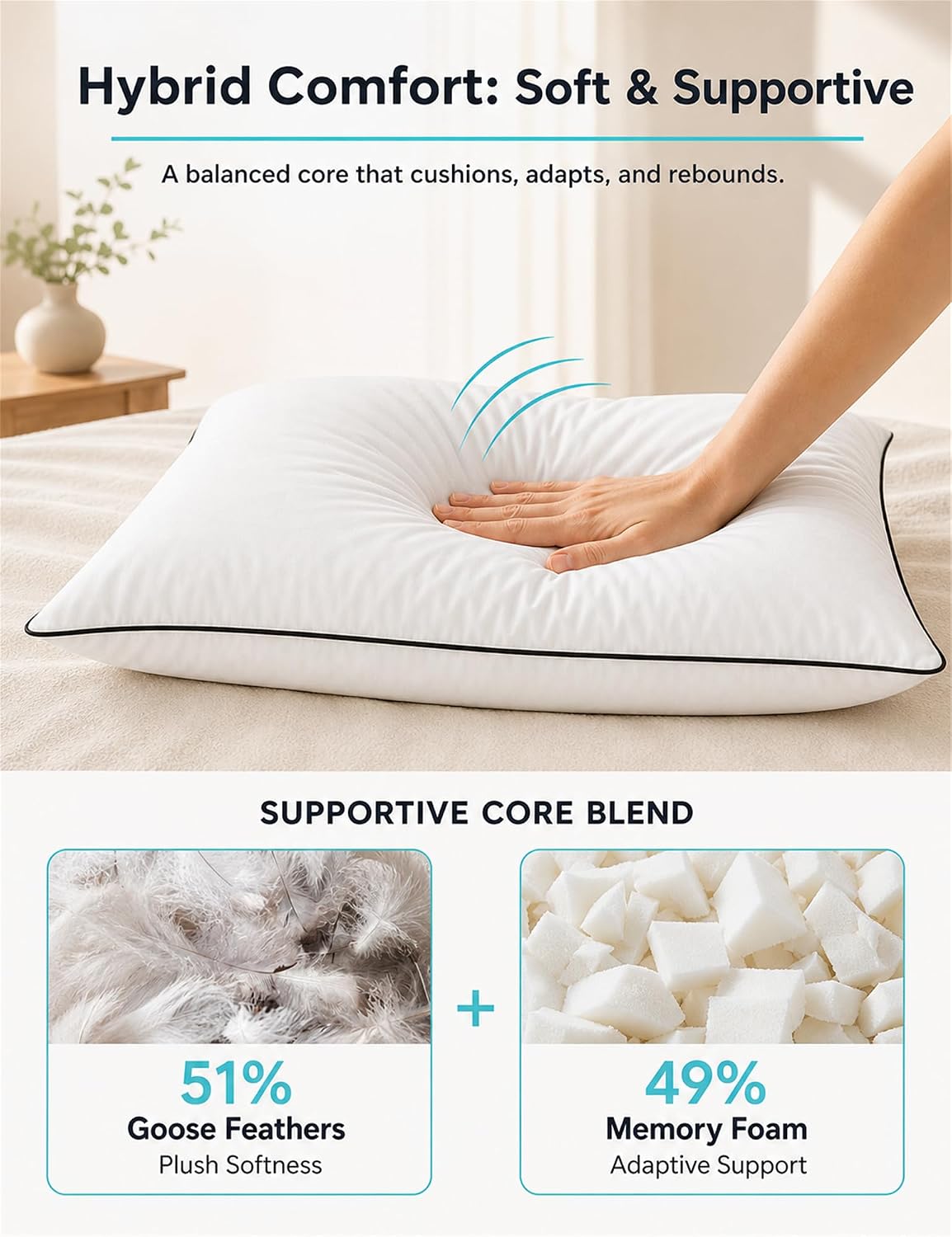 Pillows, King Size Set of 2, Organic Cotton Cover