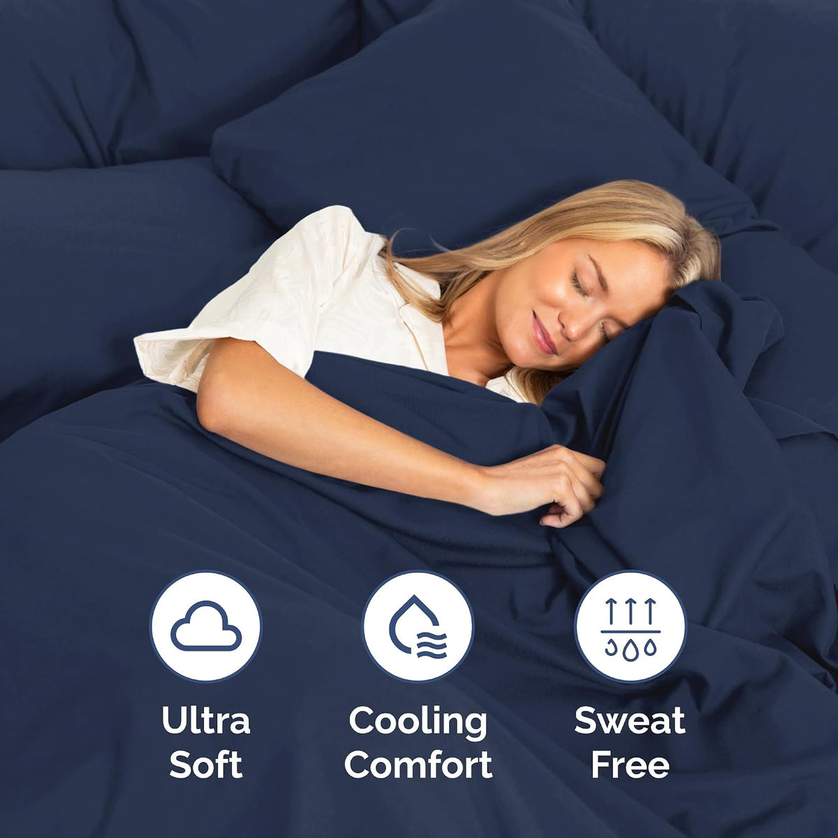6 Piece Navy Blue Queen Size Bed Sheet Set, Fitted Sheet 60 x 80 and 6 Pillowcases 20 x 30