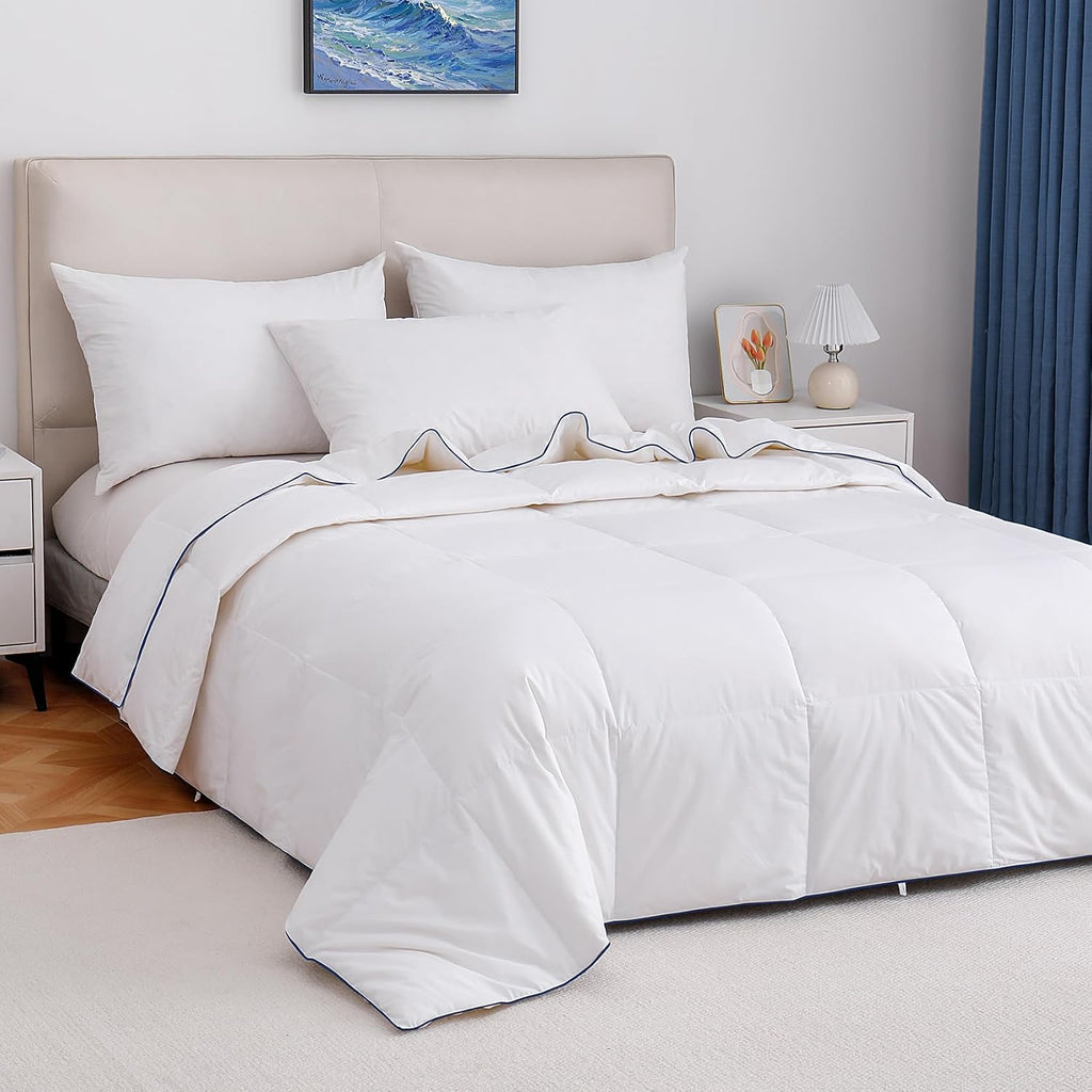 Lightweight Goose Down Fiber Comforter King Size, Breathable Summer Duvet Insert, (106"x90", White)