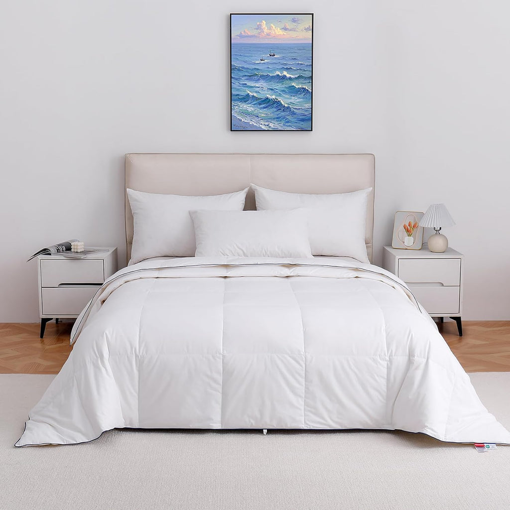Lightweight Goose Down Fiber Comforter King Size, Breathable Summer Duvet Insert, (106"x90", White)