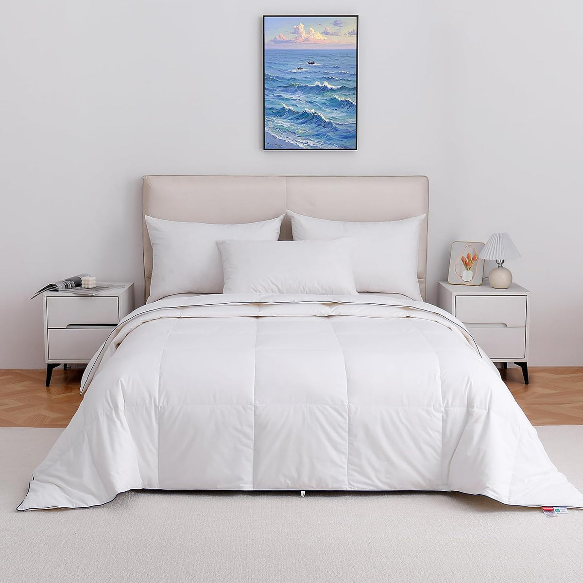 Lightweight Goose Down Fiber Comforter King Size, Breathable Summer Duvet Insert, (106"x90", White)