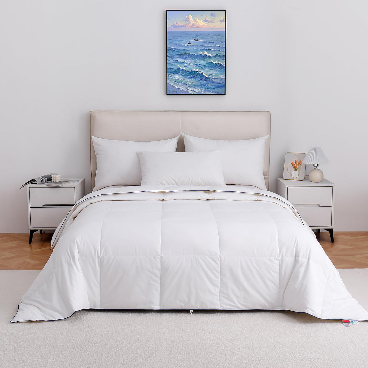 Lightweight Goose Down Fiber Comforter King Size, Breathable Summer Duvet Insert, (106"x90", White)