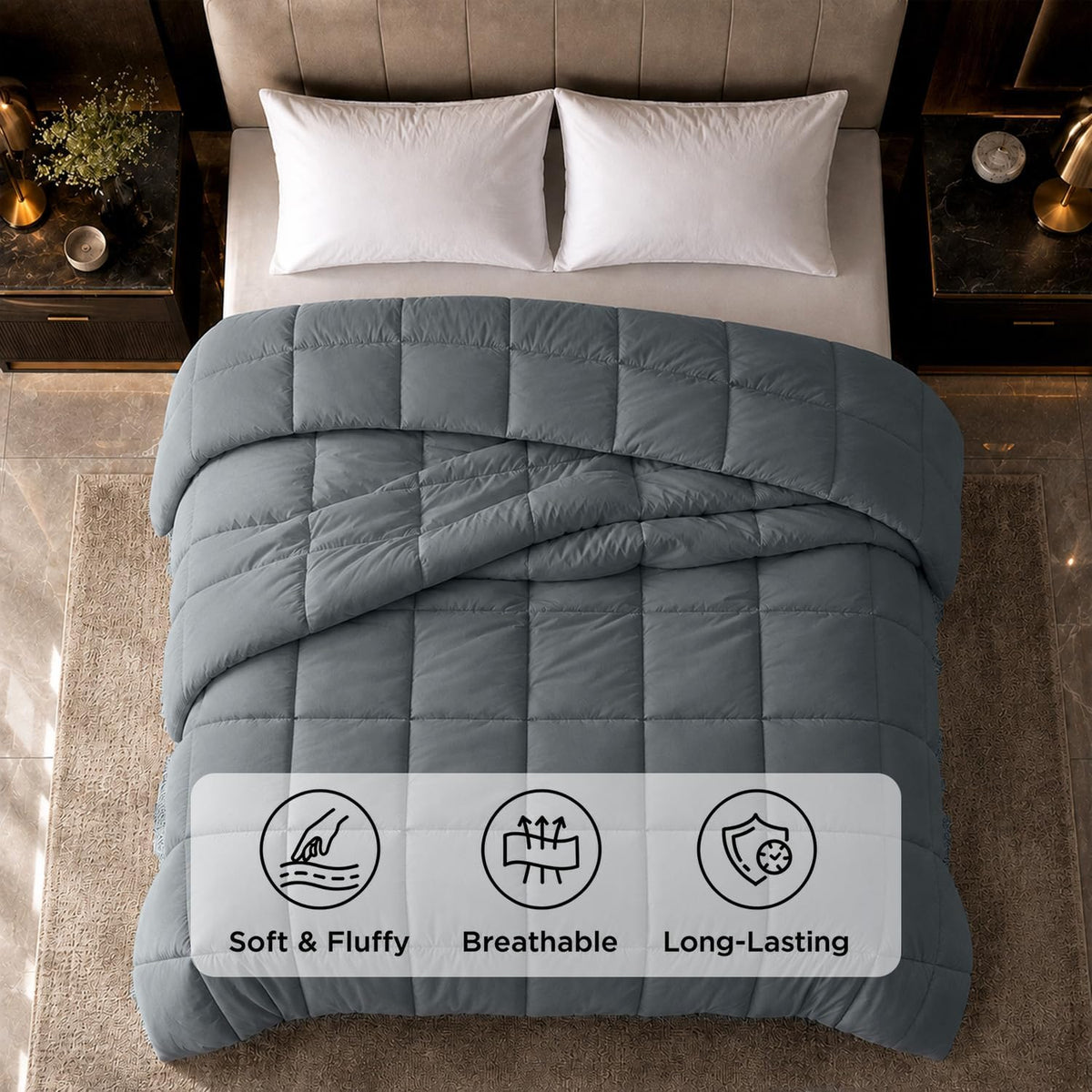 Ultra-Soft Goose Down Alternative Comforter, 350 GSM Plush Siliconized Fiberfill Superior Comfy and Cozy Feel