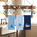 3 Pcs Funny Sea Turtle Hand Towels 100% Cotton Embroidered Coastal Beach Bath Towel 29.5 x 13.8 Inch