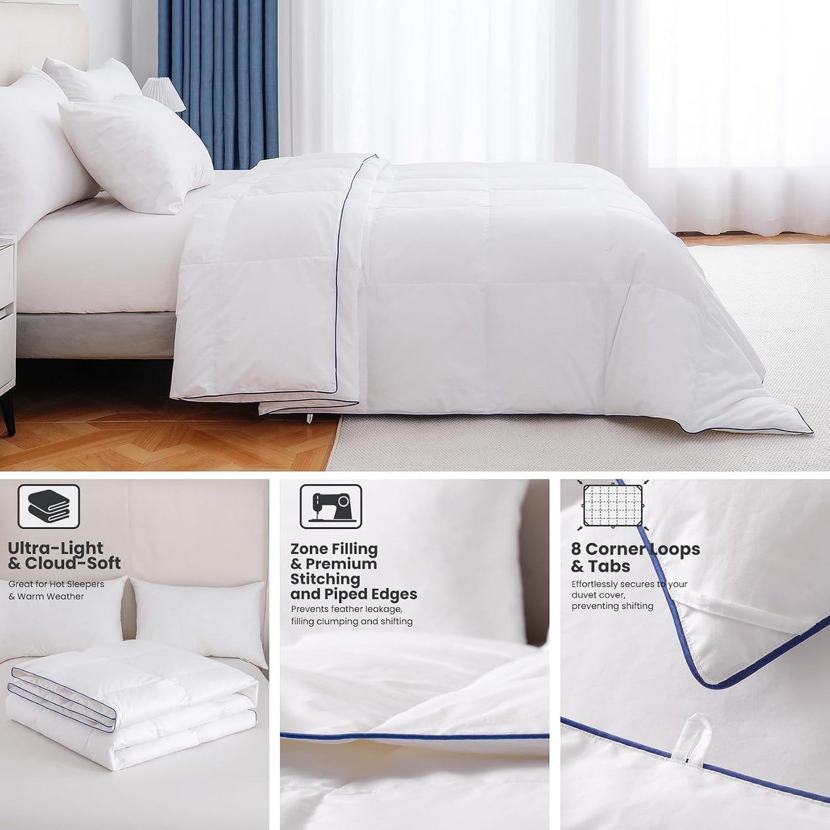 Lightweight Goose Down Fiber Comforter King Size, Breathable Summer Duvet Insert, (106"x90", White)