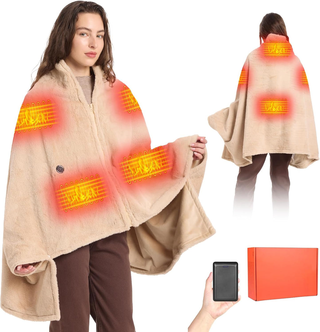 Heated Blanket Battery with Fleece Lining; Portable Heated Shawl