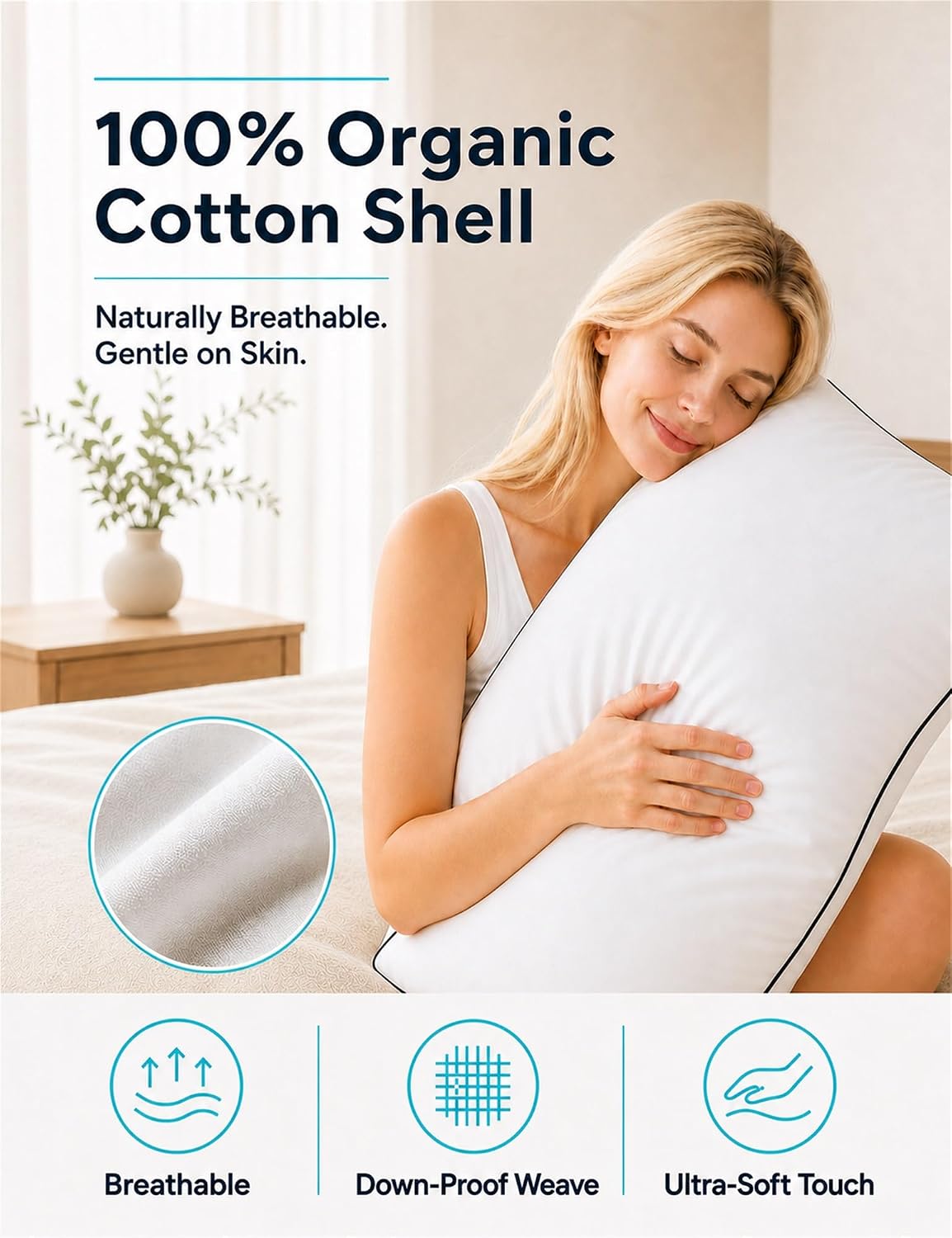 Pillows, King Size Set of 2, Organic Cotton Cover