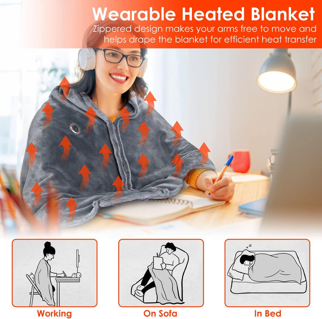 Heated Blanket Throw Blanket, Soft Warm Flannel Heating Blanket with Zipper for Neck, Shoulder and Back (59"x31")