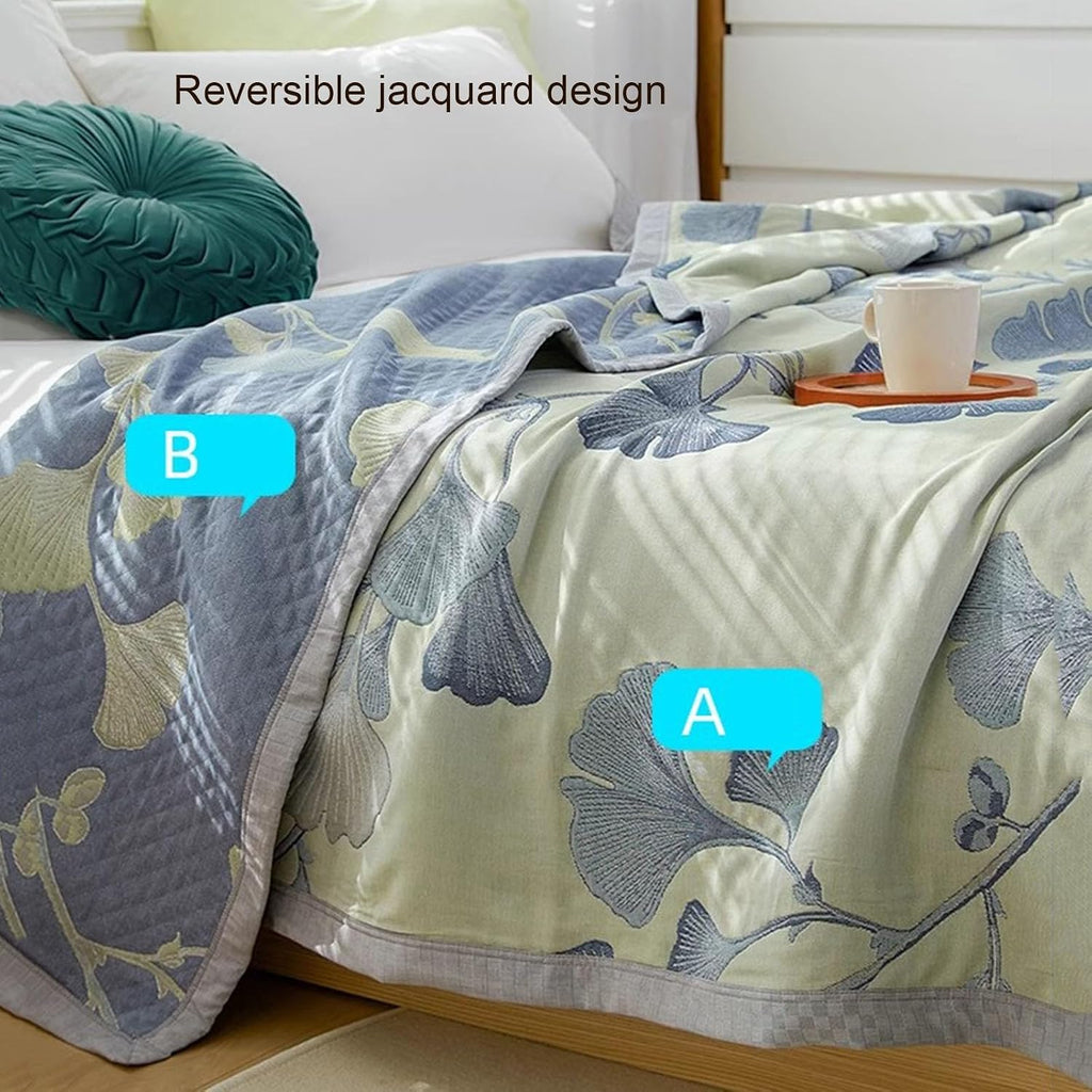 Ultra Soft Lightweight Ginkgo Pattern Quilt Boho Floral Ginkgo Leaf Pattern Quilt Bed Cover Blanket (B,79" W X 90" L)