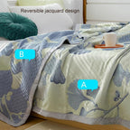Ultra Soft Lightweight Ginkgo Pattern Quilt Boho Floral Ginkgo Leaf Pattern Quilt Bed Cover Blanket (B,79" W X 90" L)