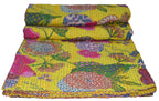 Kantha Fruit Screen Print Cotton Quilt Indian Bedspreads (Twin_Grey)