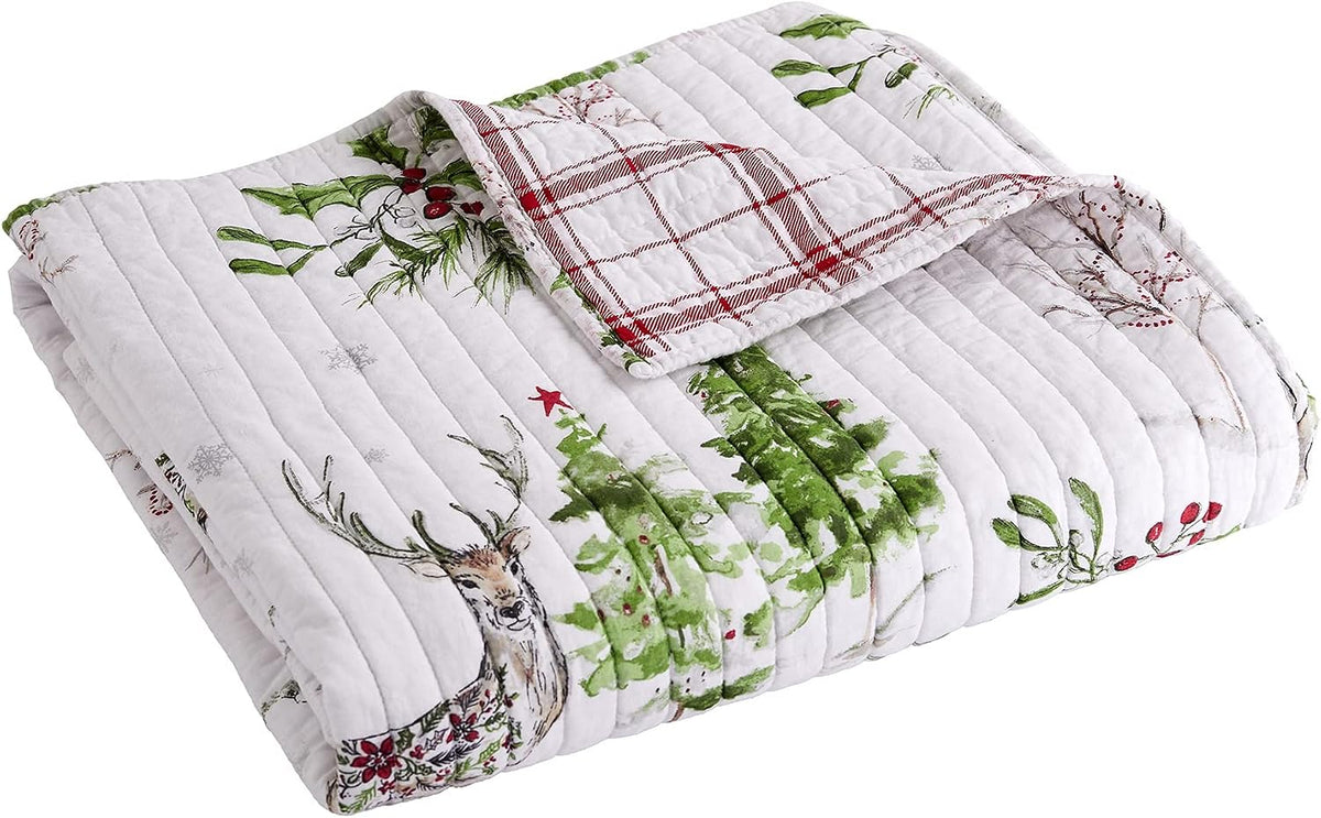 Red Green Grey White - Holiday Quilted Throw Size 50x60in