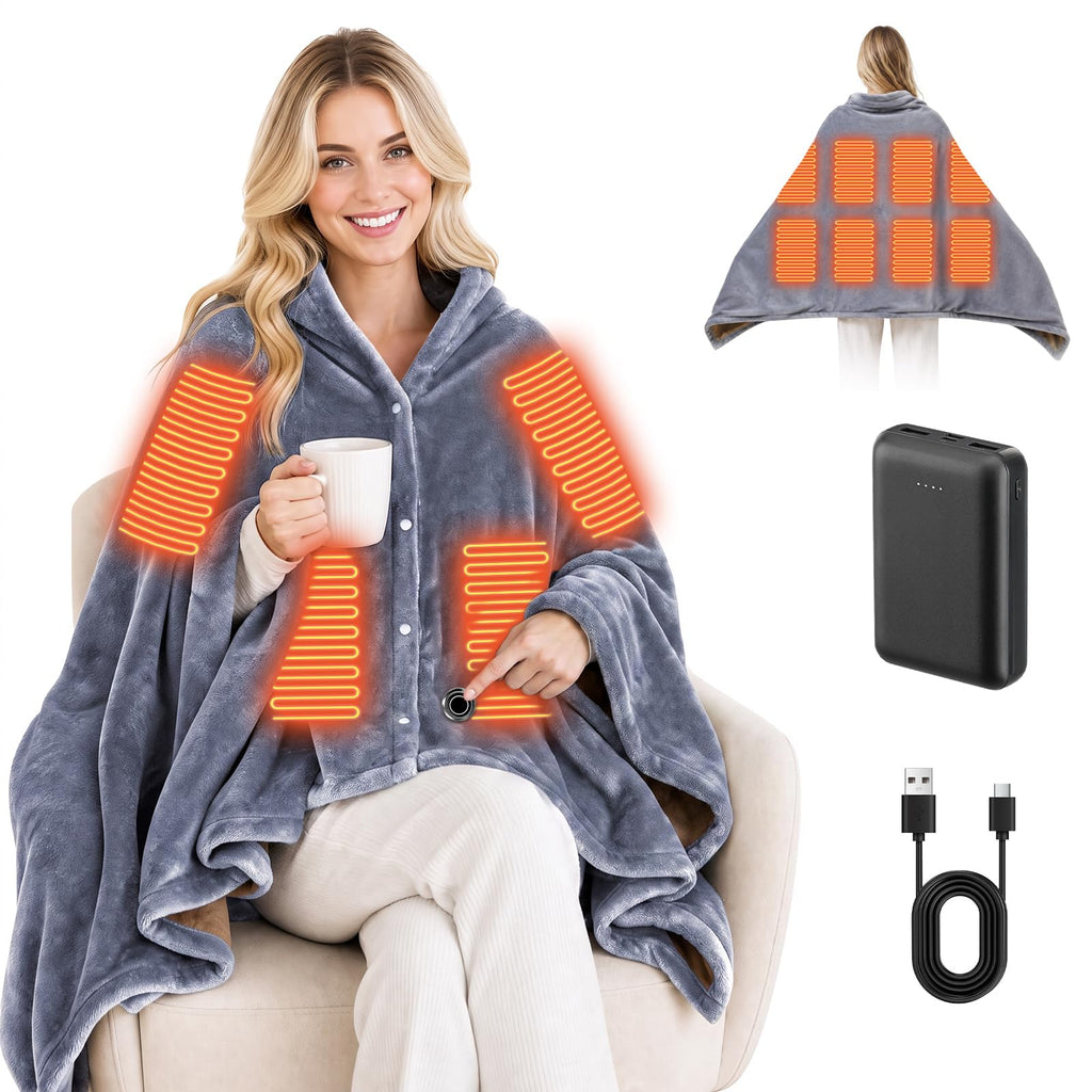 USB Heated Blanket with 10000mAh Power Bank,68" x 34" Heated Throw Blanket with 3 Fast-Heating Levels
