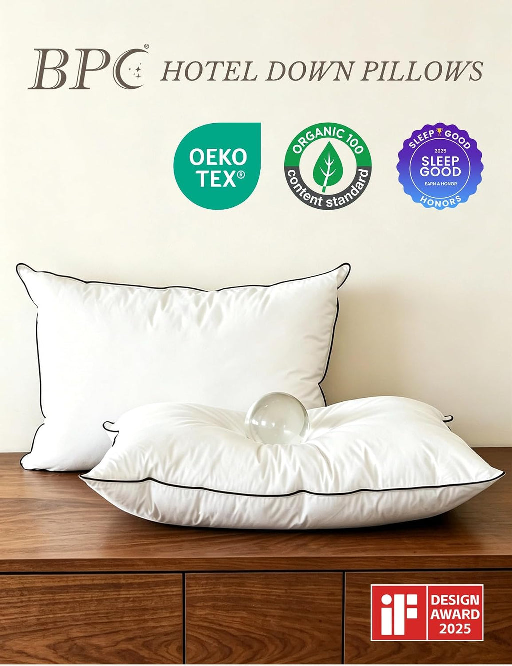 Goose Feather Down Pillows King Size Set of 2,Support for Side Sleepers