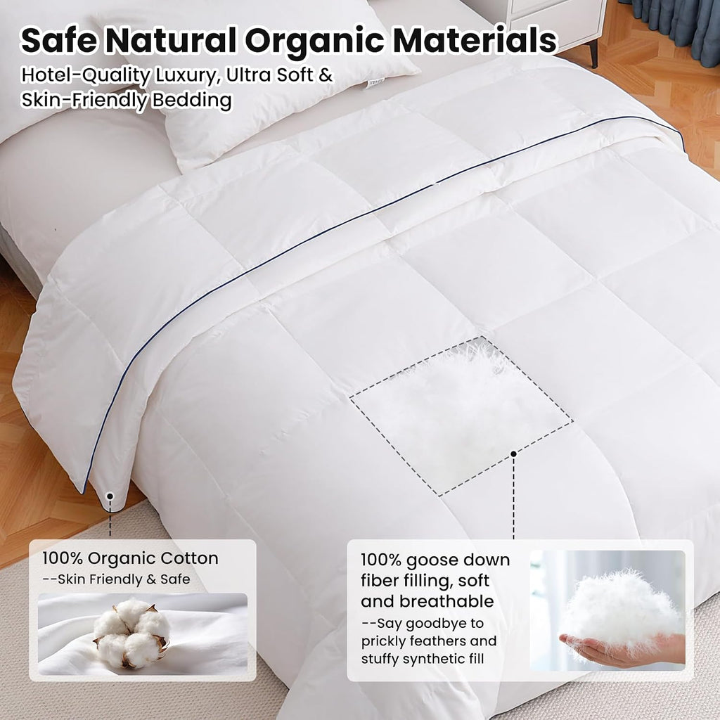 Lightweight Goose Down Fiber Comforter King Size, Breathable Summer Duvet Insert, (106"x90", White)