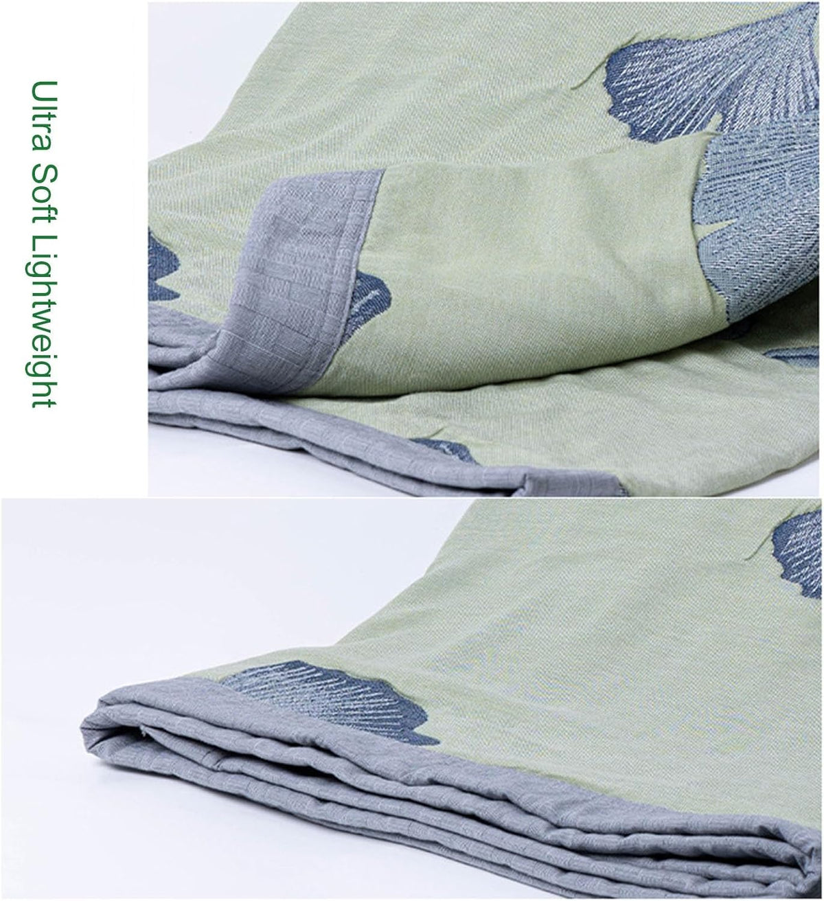 Ultra Soft Lightweight Ginkgo Pattern Quilt Boho Floral Ginkgo Leaf Pattern Quilt Bed Cover Blanket (B,79" W X 90" L)