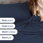 6 Piece Navy Blue Queen Size Bed Sheet Set, Fitted Sheet 60 x 80 and 6 Pillowcases 20 x 30
