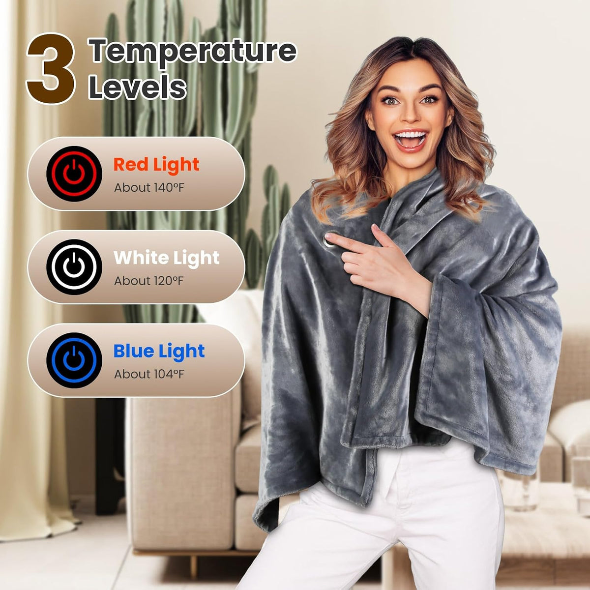 Heated Blanket Throw Blanket, Soft Warm Flannel Heating Blanket with Zipper for Neck, Shoulder and Back (59"x31")
